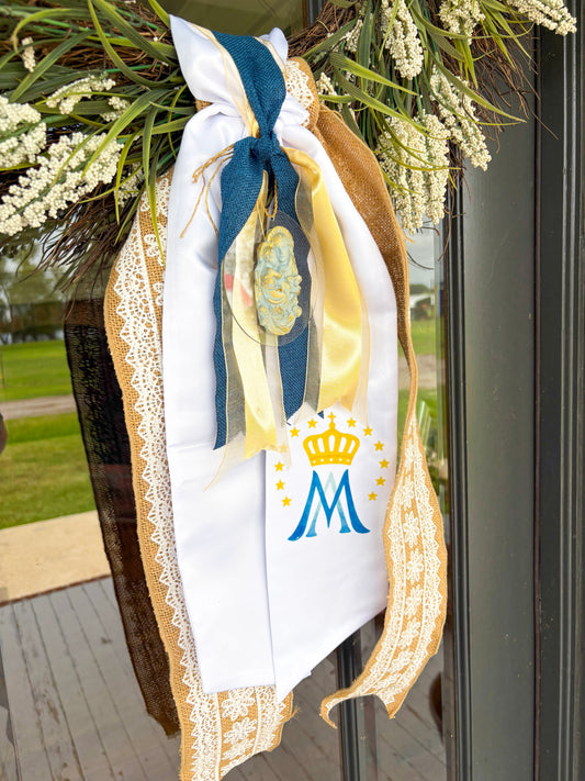 Marian Symbol Crown Wreath Sash
