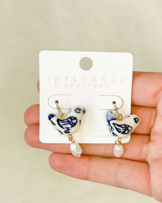 Bluebird Pearl Dangle Earrings