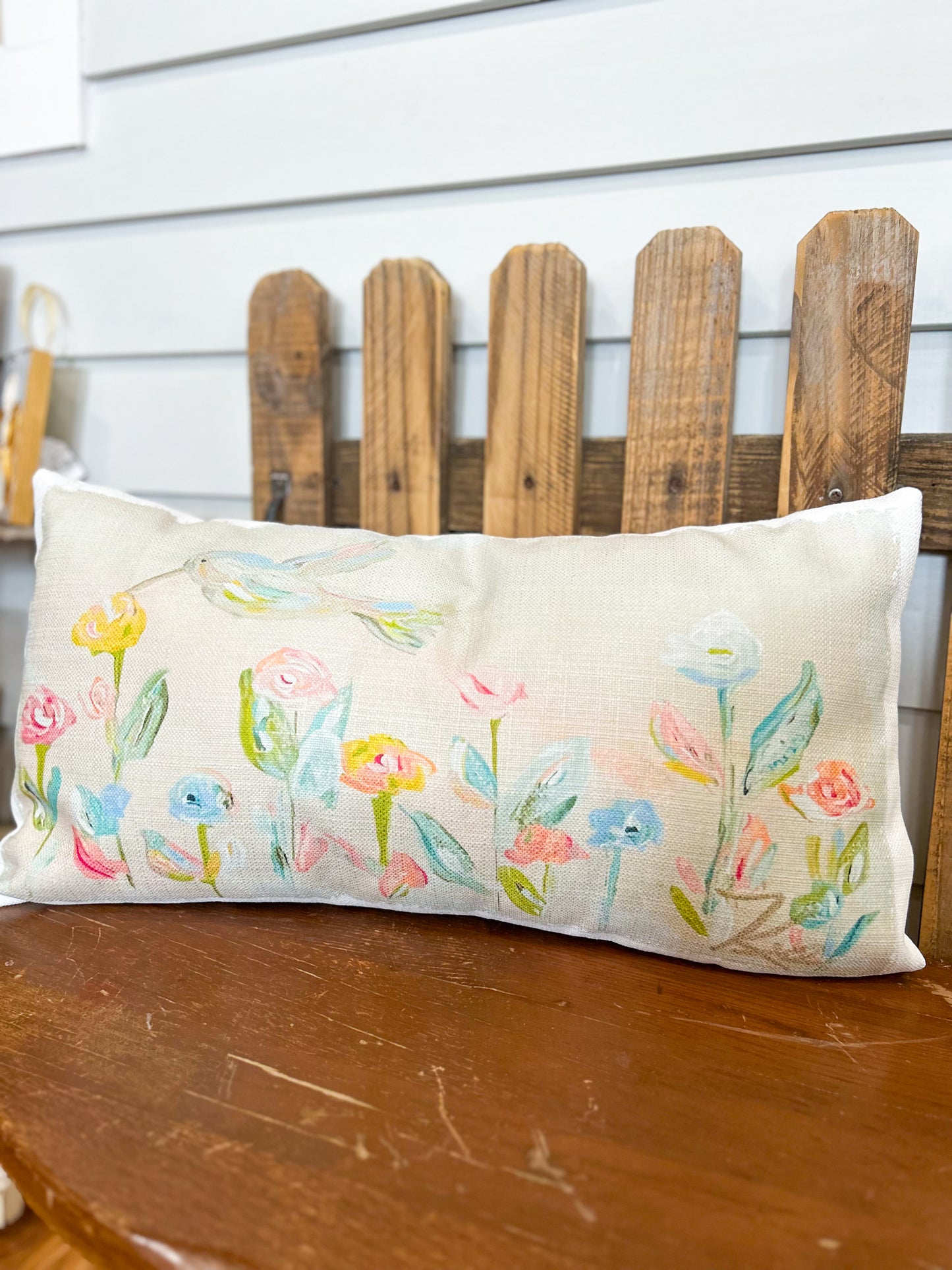 Ga Hummingbird with Flowers Lumbar Pillow