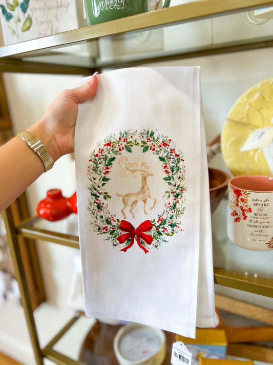 Prancing Holiday Reindeer Hand Towel