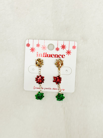 Presents Please Christmas Bow Earrings