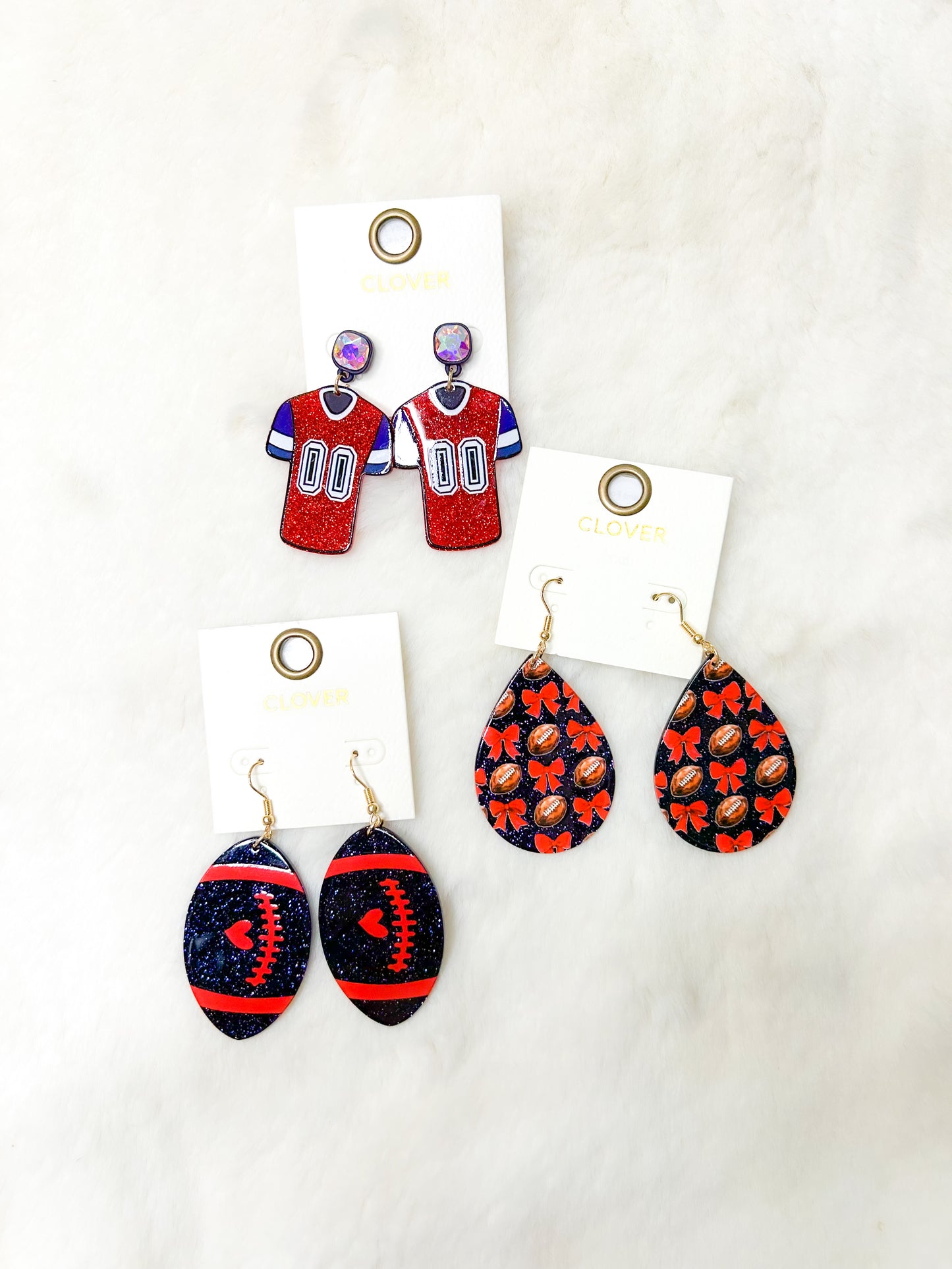 Sparkle Navy/Red Football Earrings