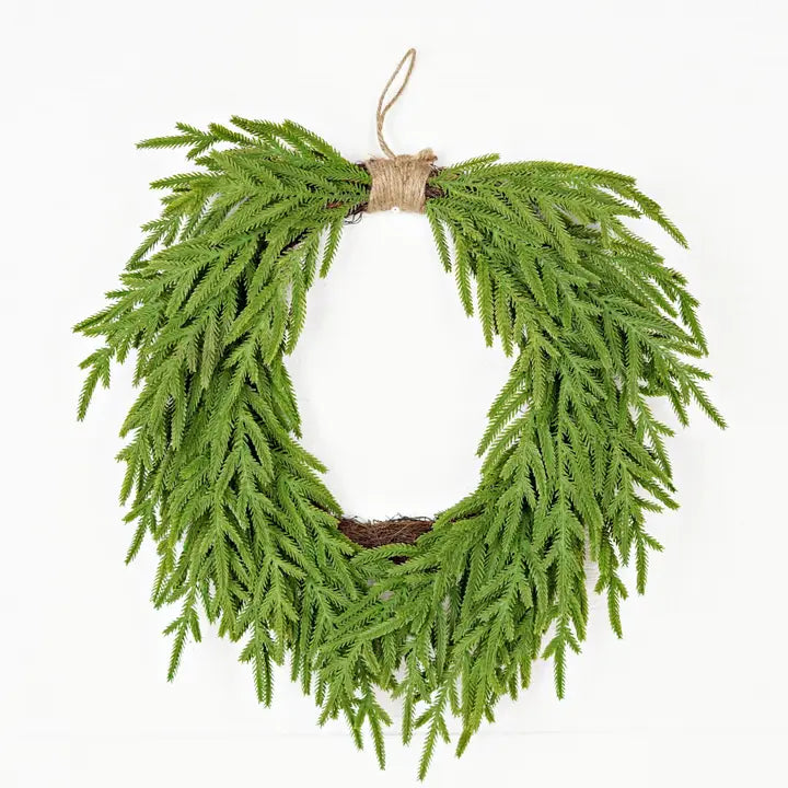 24inW Heart Twig Wreath-Soft Touch Evergreen Norfolk