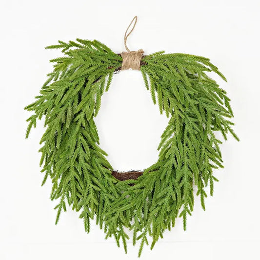 24inW Heart Twig Wreath-Soft Touch Evergreen Norfolk
