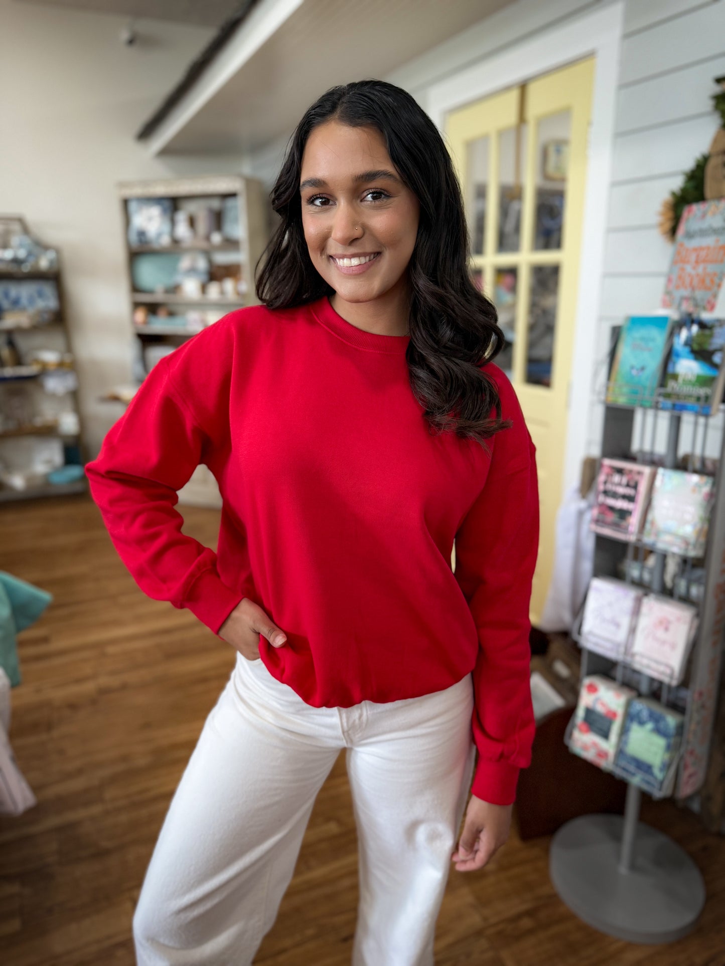 Red- Relaxed Fit Crewneck Sweatshirt- T050