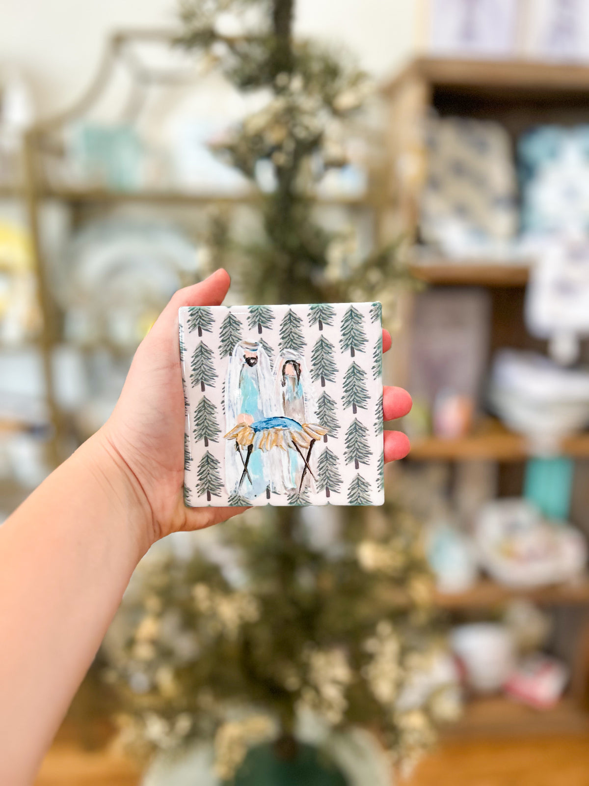 4x4 Christmas Tree Nativity Coaster