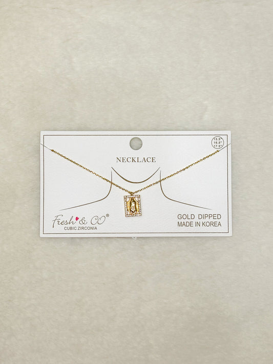 Square Our Lady of Guadelupe Necklace Mary Gold/Diamonds