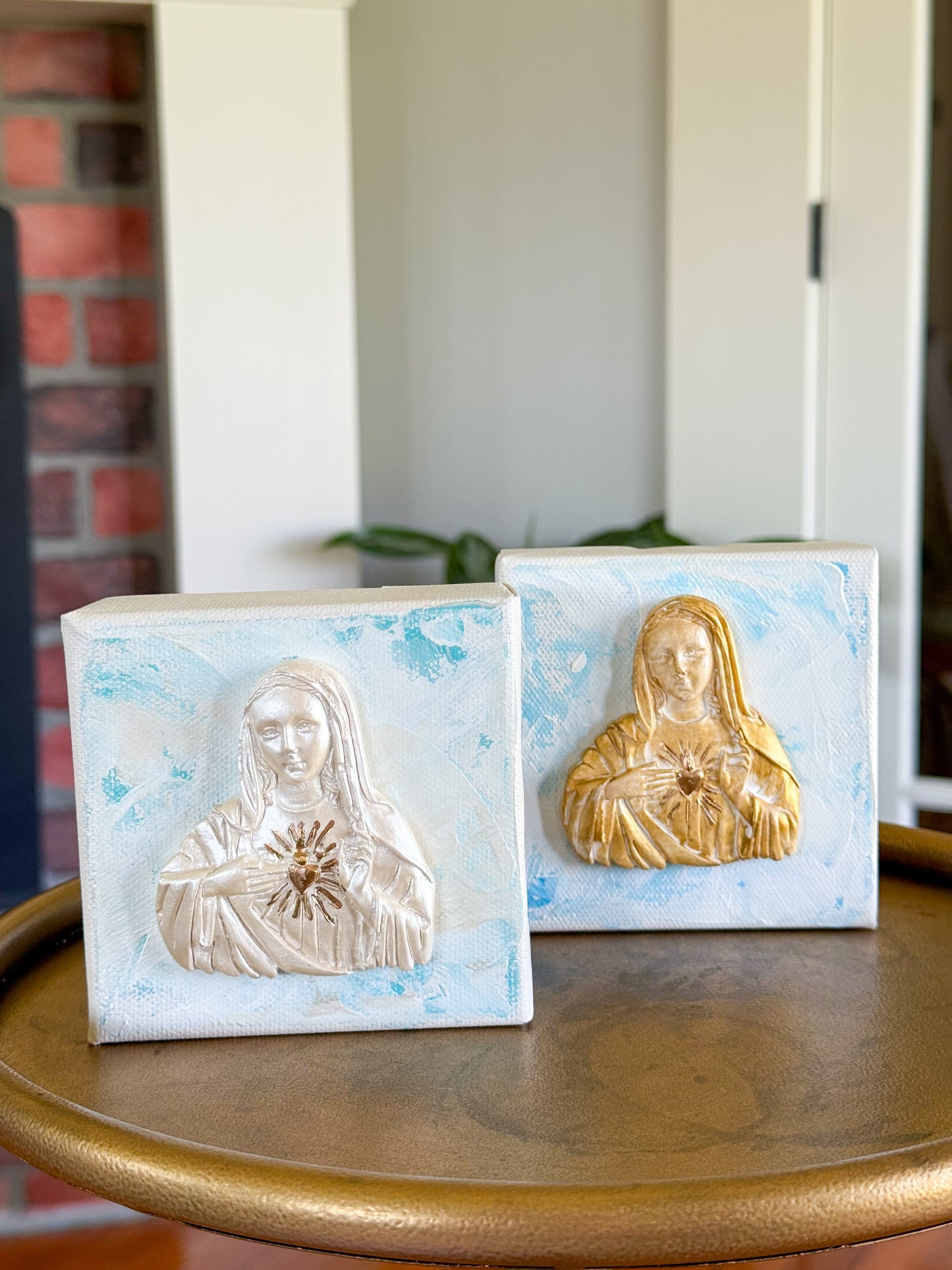 Immaculate Heart of Mary- Silhouette on 4x4 Baby Blue Canvas