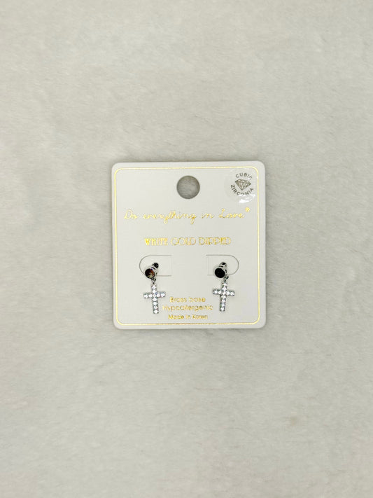 Zoe Silver Cross Dangle Stud Earrings