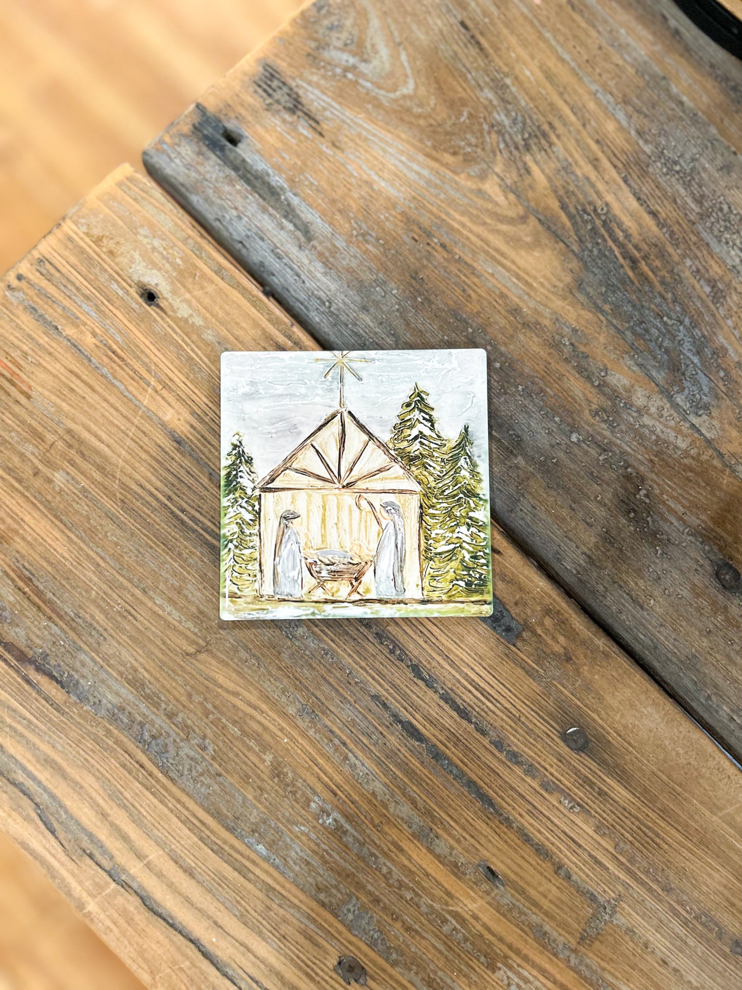 4x4 Away in the Manger New Nativity Coaster