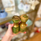 Vintage Green & Gold Wooden Salt + Pepper Shakers
