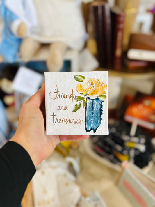 4x4 Friends Are Treasures Floral Vase Canvas Art