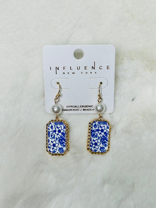 Rayne Watercolor Blue/White Dangle Earrings