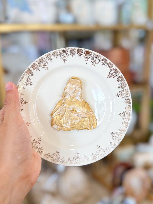 Sacred Heart of Jesus- Silhouette Gold Filigree Plate