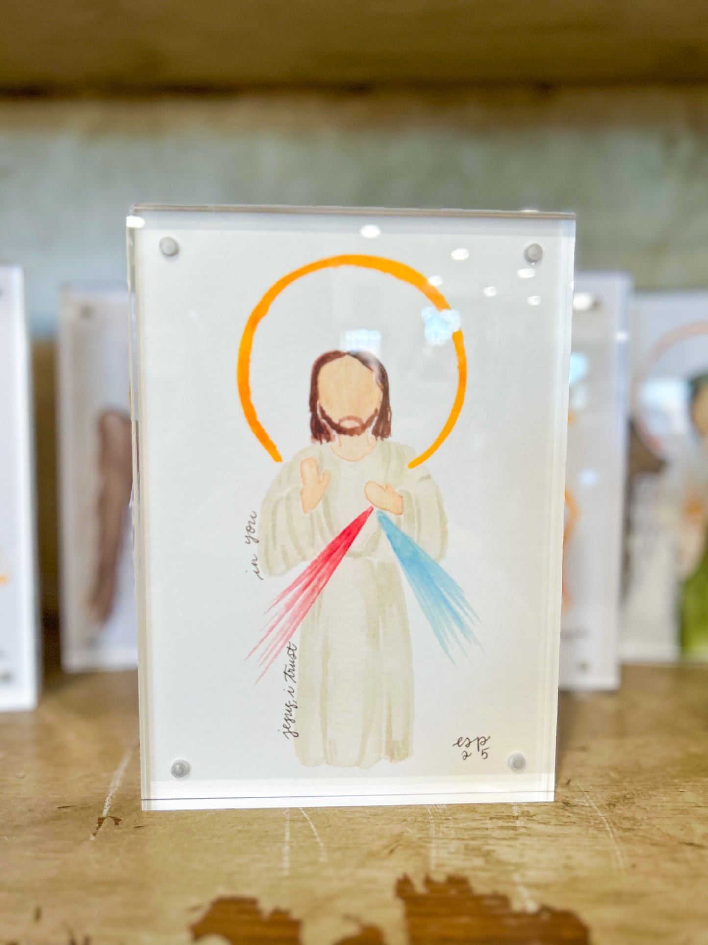 5x7 Print Emily S. Pitre Art/ Divine Mercy Frame