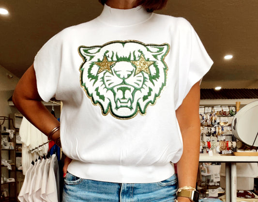 Green Bobcat Light Knit White Sweater