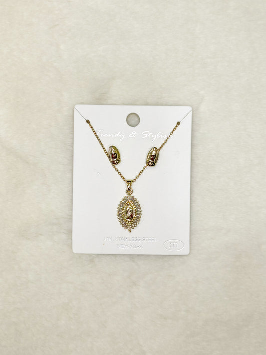 Set- Our Lady of Guadelupe Earrings & Necklace Gift Ready Set Mary