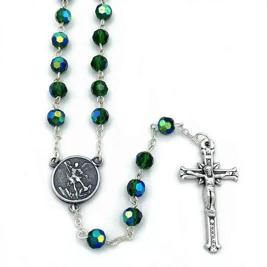 St. Michael Rosary Dark Green Crystal Beads