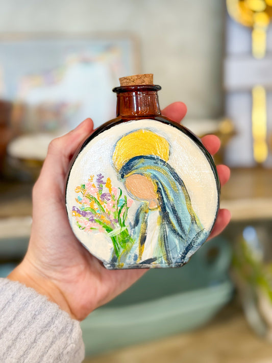 Mary’s Garden Holy Water Container- Brown Glass