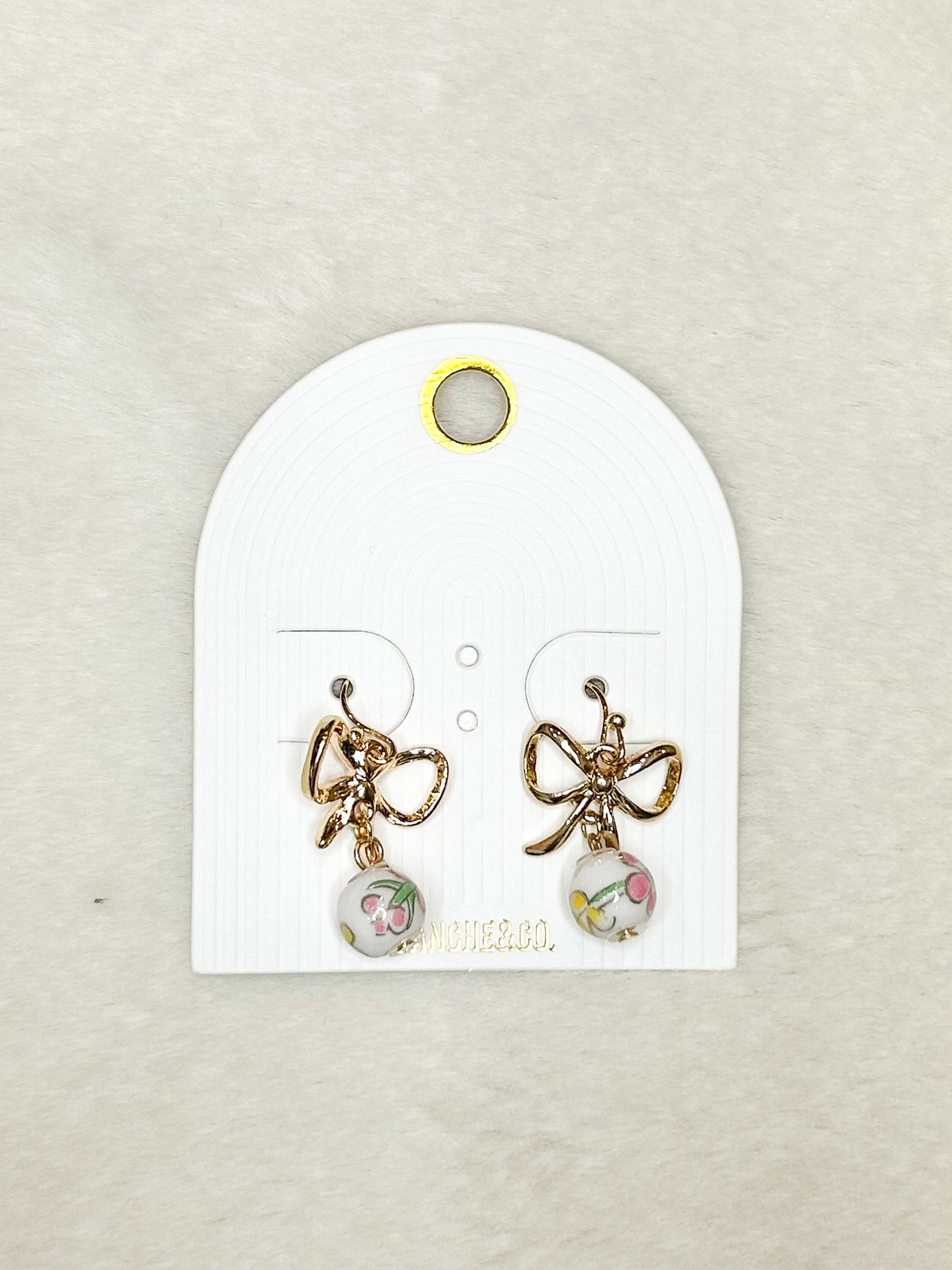 Gold Bow with Floral Orb Earrings