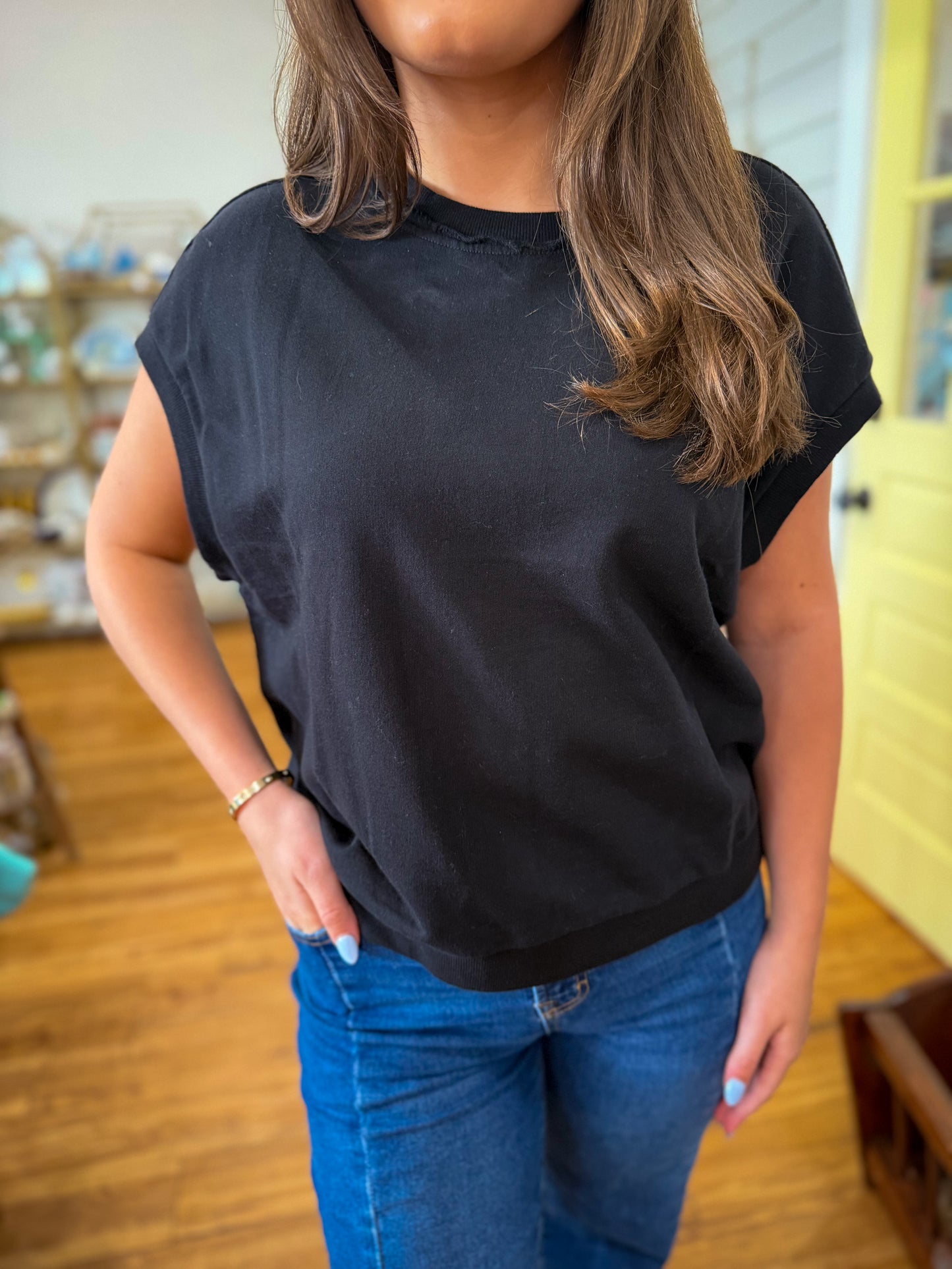 French Terry Sleeveless Top- Black
