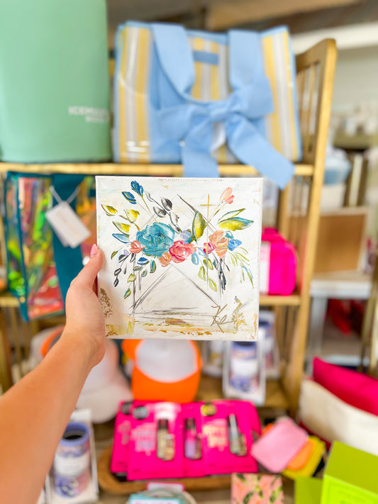 8x8 Floral Chapel with Cross Canvas Art