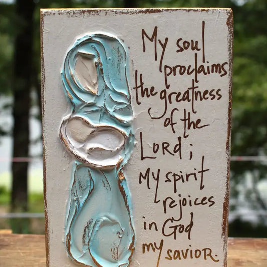 Magnificent Mary and Baby Jesus Hand Painted Block