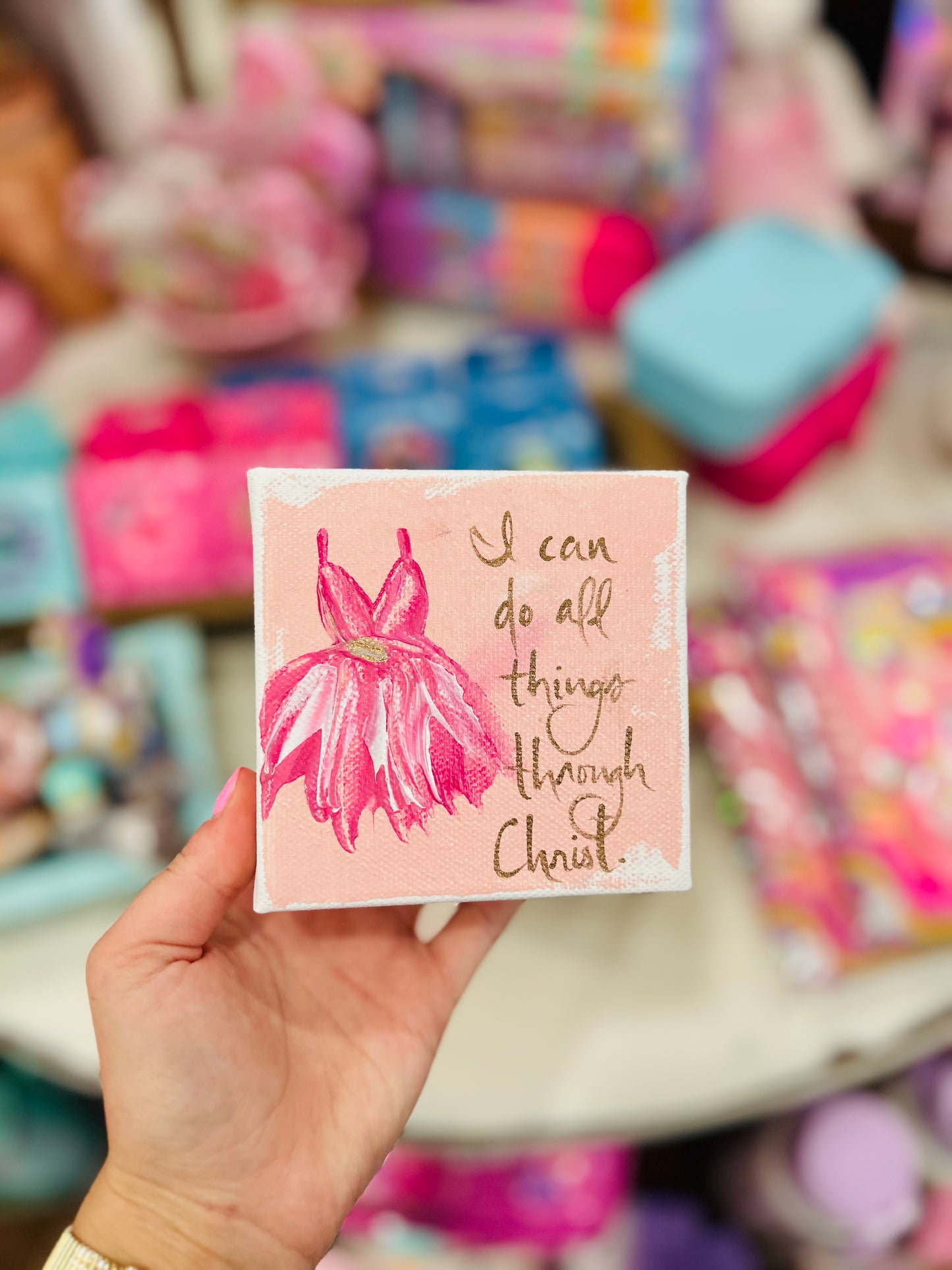 4x4 I Can Do All Things Through Christ Pink Dancer Canvas Art