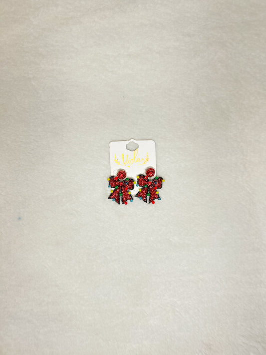 Spark of the Season Red Holiday Bow Earrings