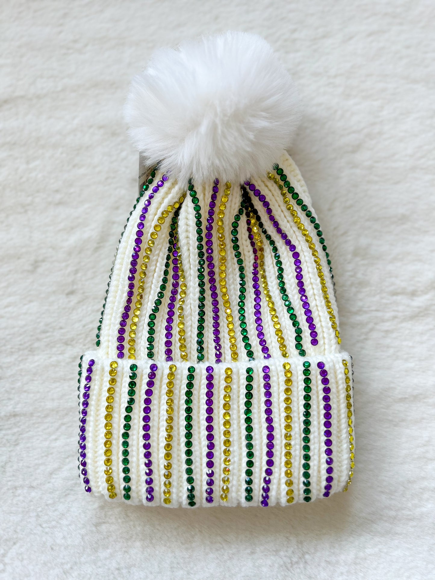 Mardi Gras Jewel Beanie- Ivory