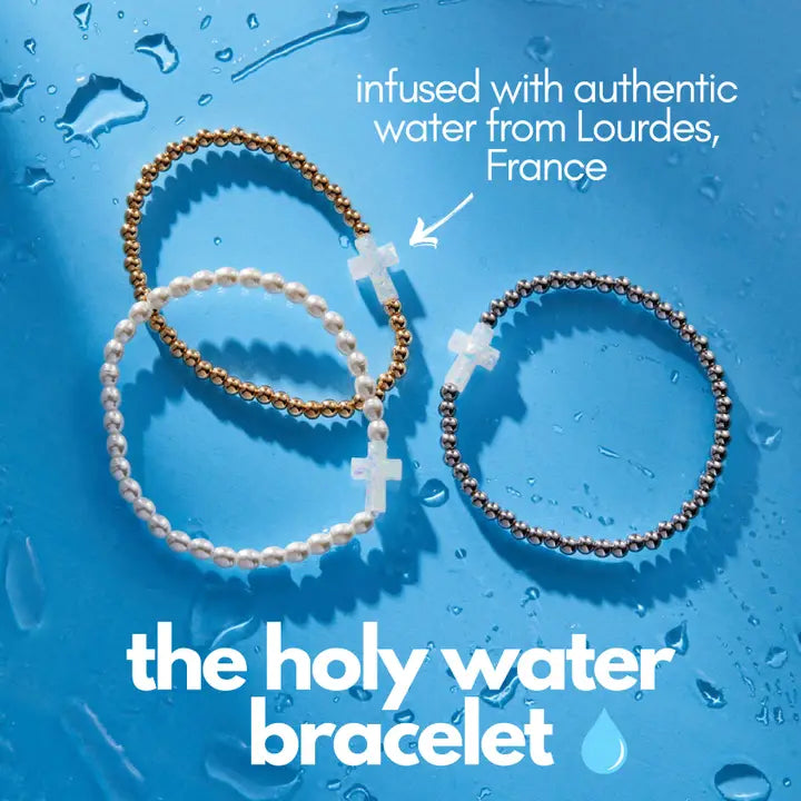 Holy Water Stretch Bracelet- Cross Yellow Gold