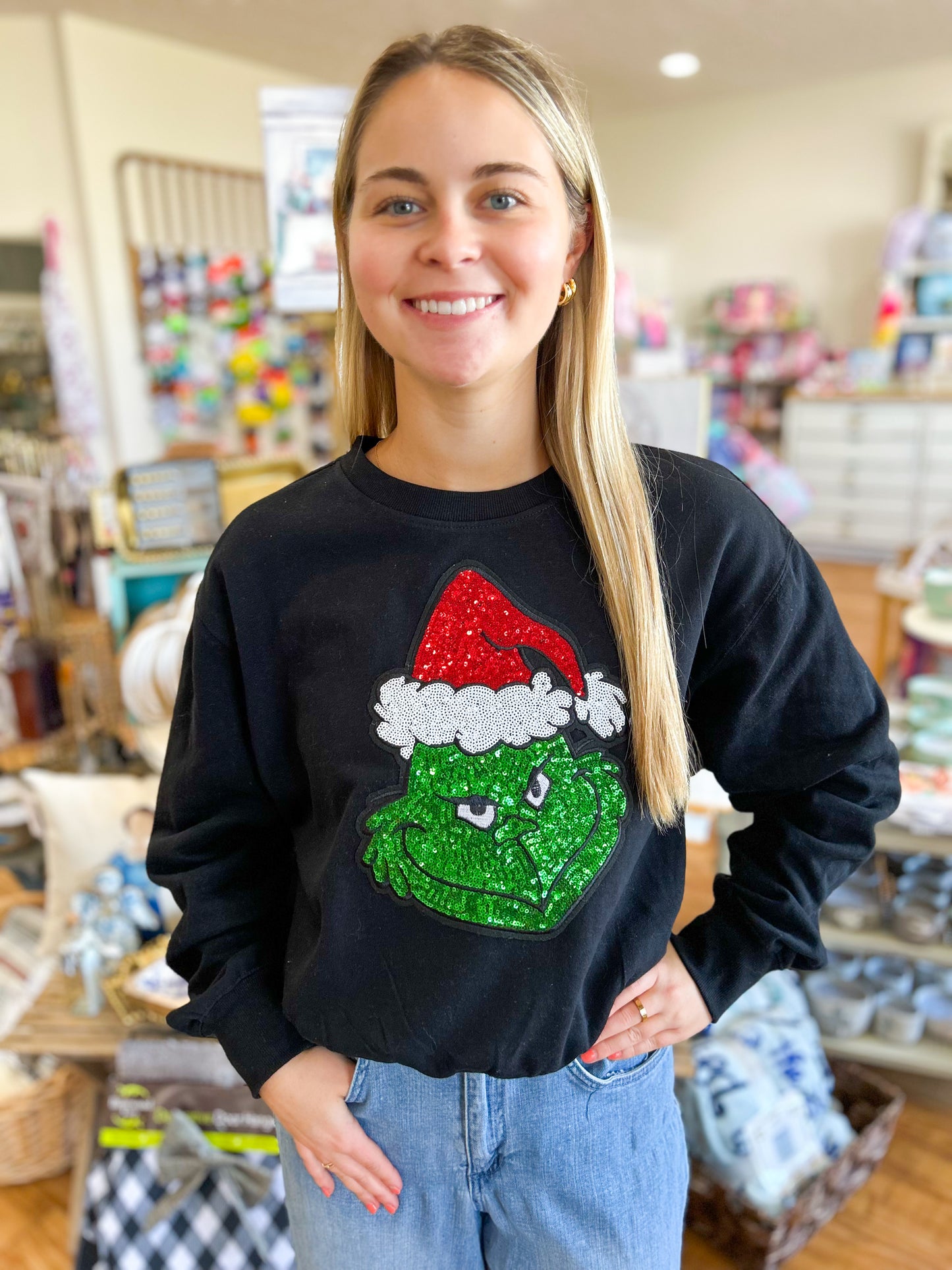 Sequin Grinch Sweatshirt- Black