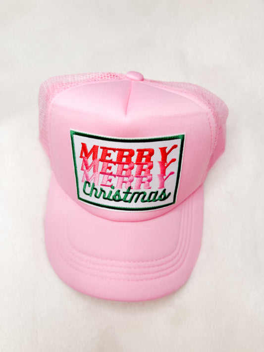 Trucker Hat Patch Merry Merry Merry Christmas Pink