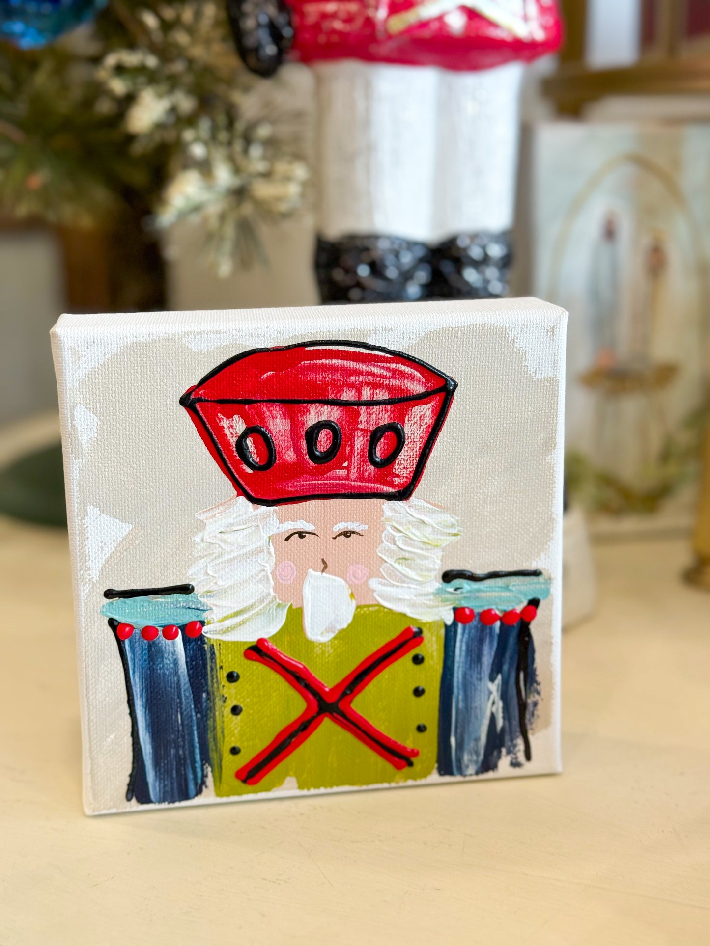 6x6 Red/Navy Classic Christmas Nutcracker — Hand-Painted Art