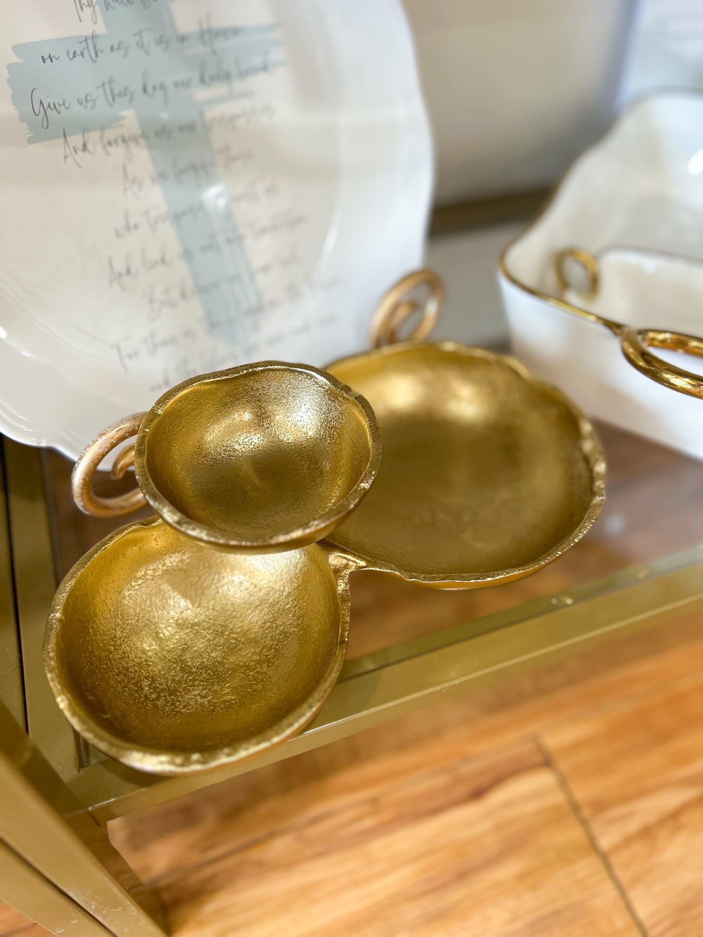 Gold Textured Aluminum 3-Bowl Cluster Dish