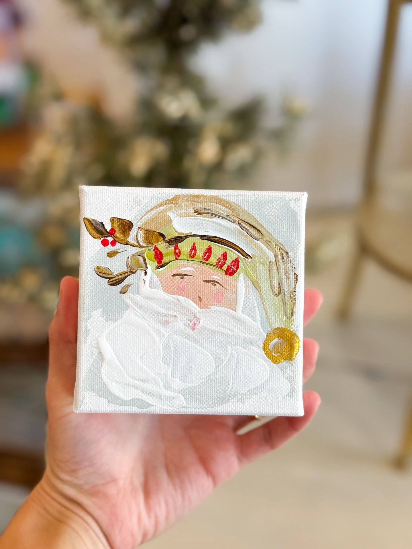 4x4 Sage/Light Blue Vintage Santa — Hand-Painted Art