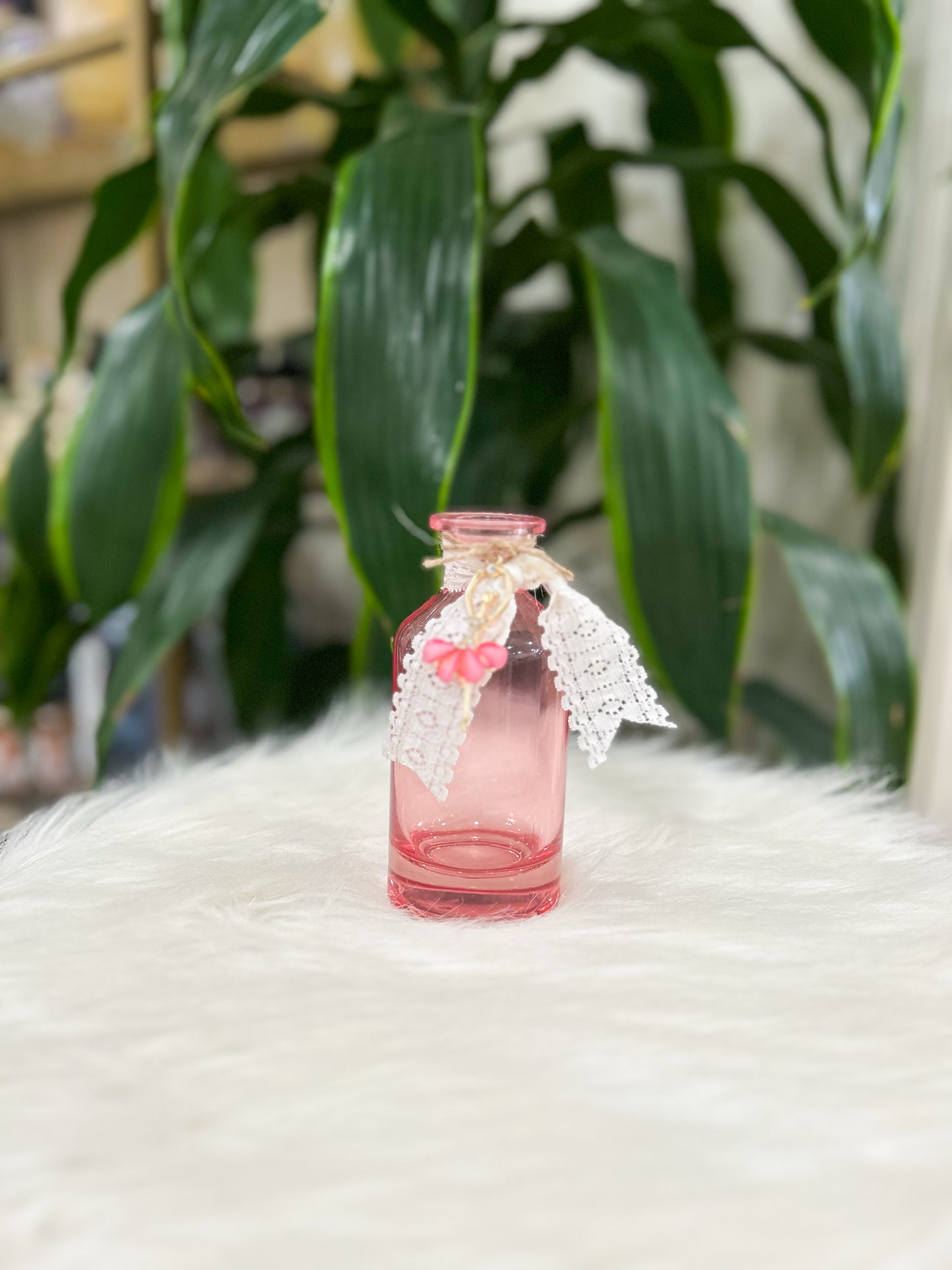Pink Ballerina Bud Vase with White Lace and Charms