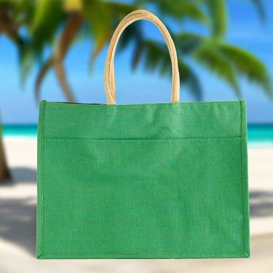 Jute Pocket Tote Kelly Green