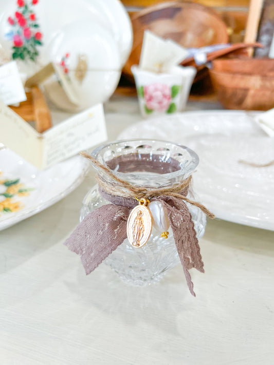 Clear Religious Bloom Vase