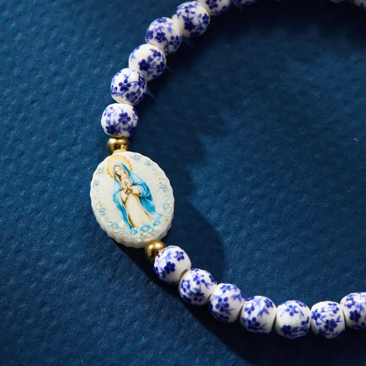 Holy Water Miraculous Mary Porcelain Bracelet- Waterproof Gold