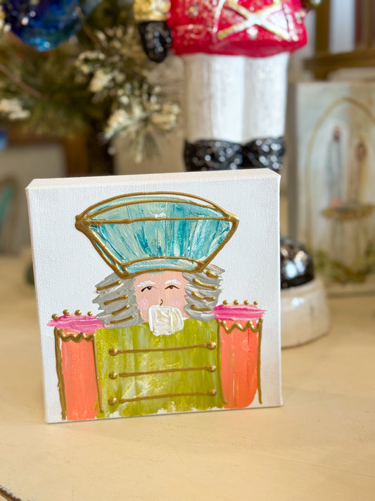 6x6 Pink/Orange Classic Christmas Nutcracker — Hand-Painted Art