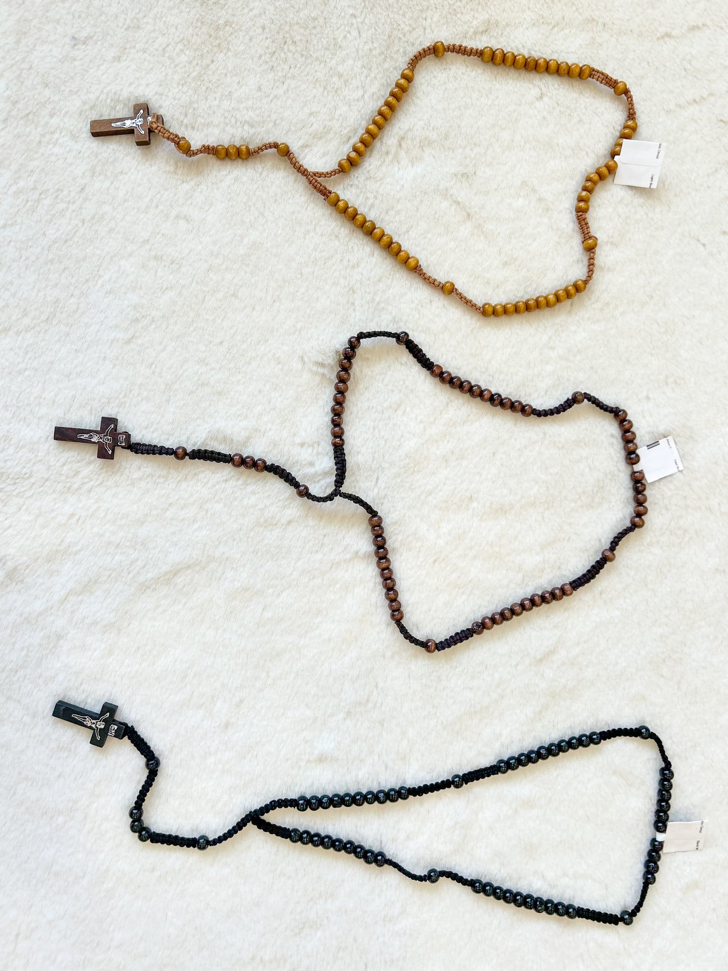 Dark Brown Wood Bead Rosary with Jesus Christ