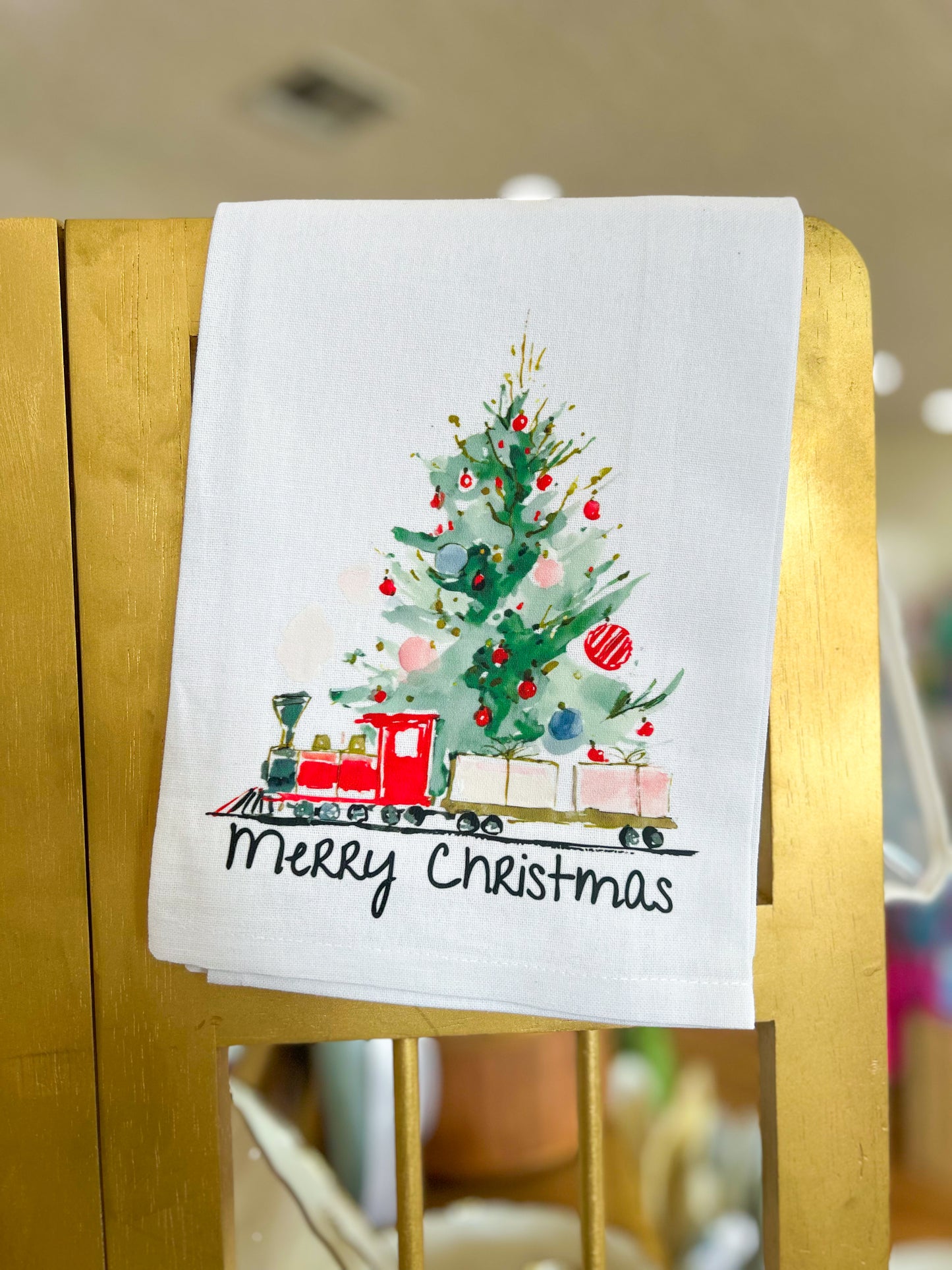 Merry Christmas with Red Train Hand Towel