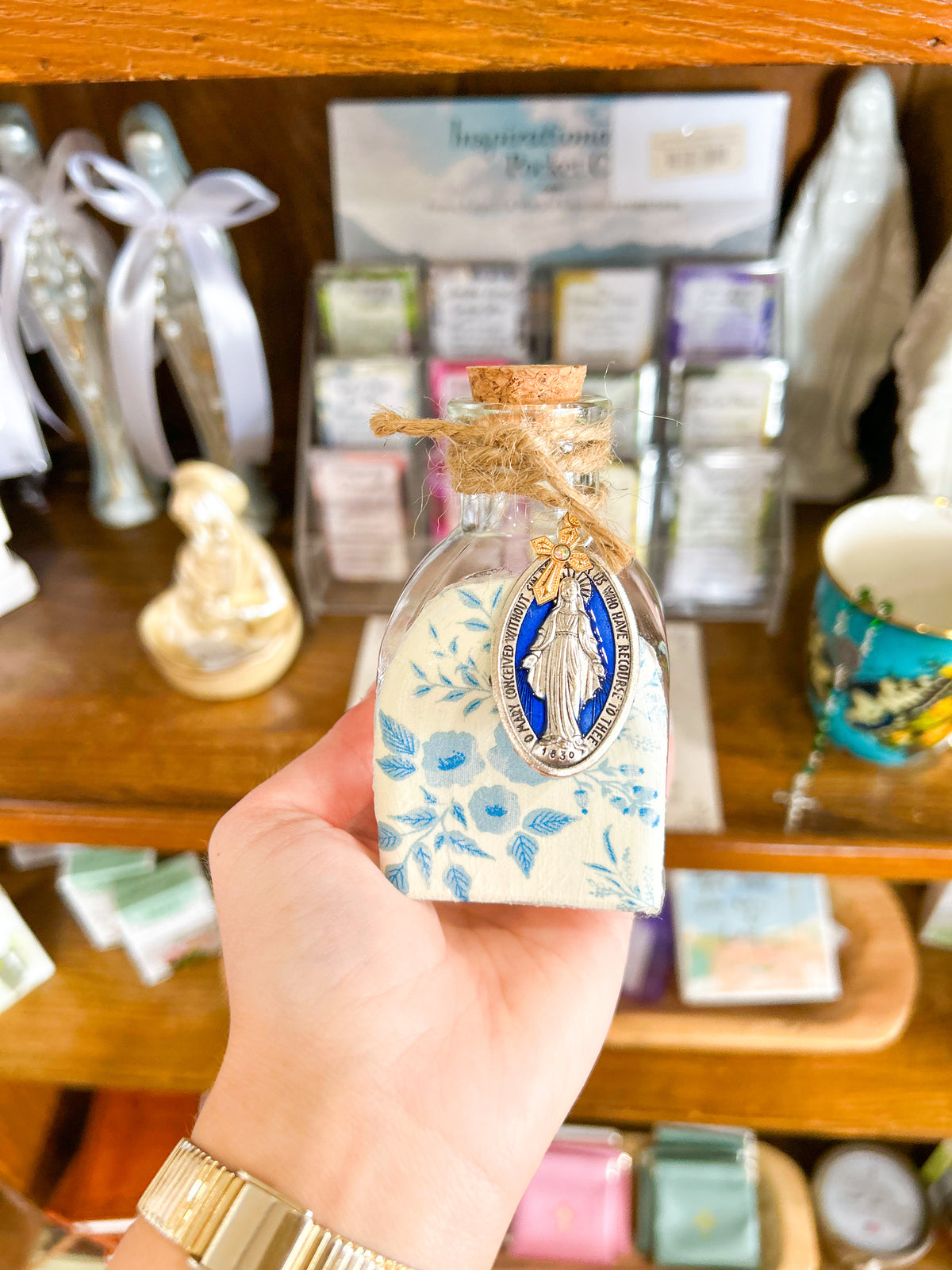 Light Blue Floral Bud Holy Water Container