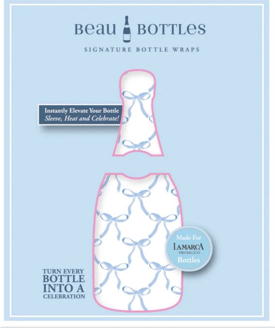 Beau Bottles Grandmillenial Blue Bows- La Marca Edition Champagne Bottle Wrap