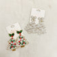 Twinkling Branches White Beaded Christmas Tree Earrings