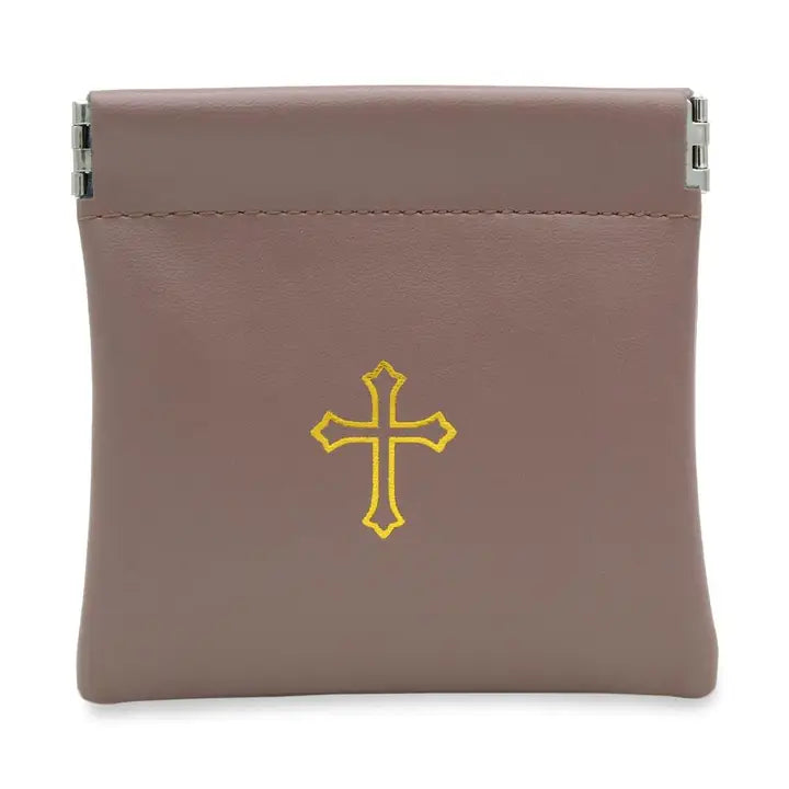 Vinyl Rosary Pouch Squeeze Top Gold Cross Imprint (Multiple Options)