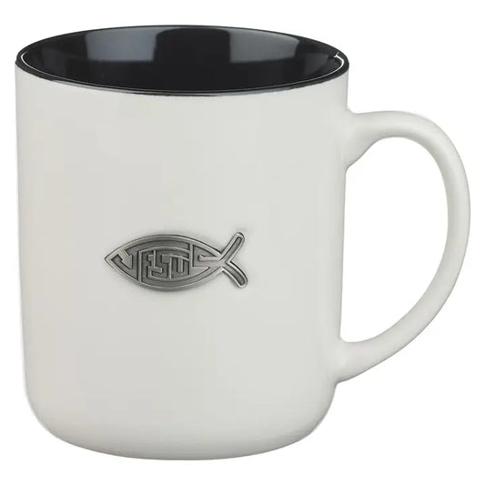 Mug White/Black Jesus Badge Matt 28:19