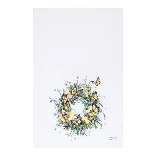 Floral Yellow Butterfly Wreath Kitchen Towel
