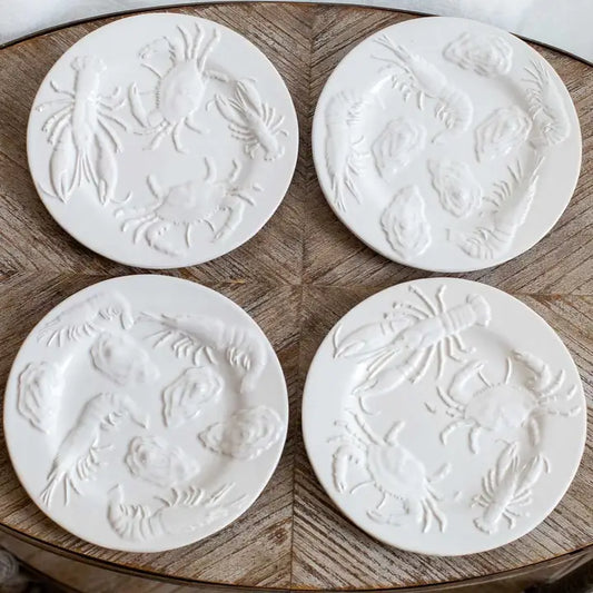 Coastal Seafood Embossed Plates, Set of 4